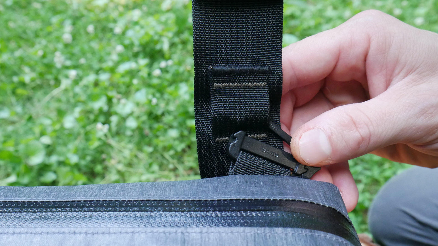 to use it as a sling pack, there is a place on the belt strap that can be securely attached to the top of the pack using a slik clip (please see photos). This allows the pack to be worn on the back more comfortably and allows the pack to sit horizontally when pulled to your front. It can be worn over the left or right shoulder. Please note only 1 slik clip is included and can be removed to easily switch from left or right shoulder carry.